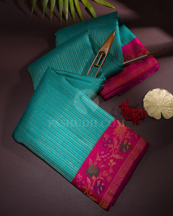 Anandha Blue With Fuchsia Pink Kanjivaram Silk Saree-S1692(A)