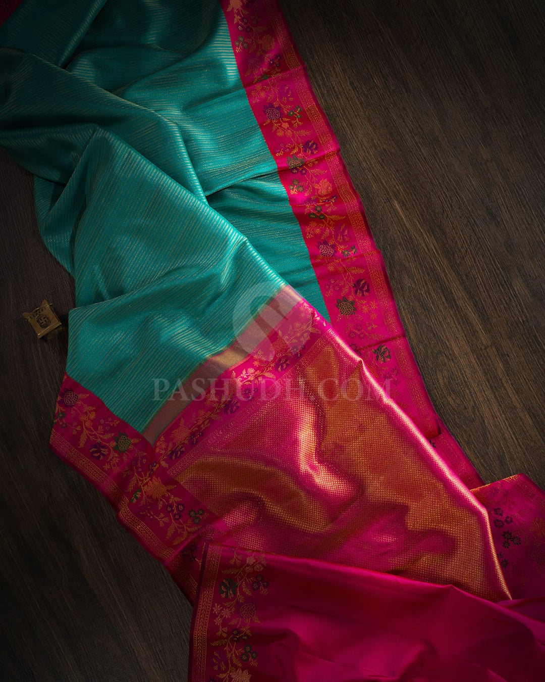 Anandha Blue With Fuchsia Pink Kanjivaram Silk Saree-S1692(A)