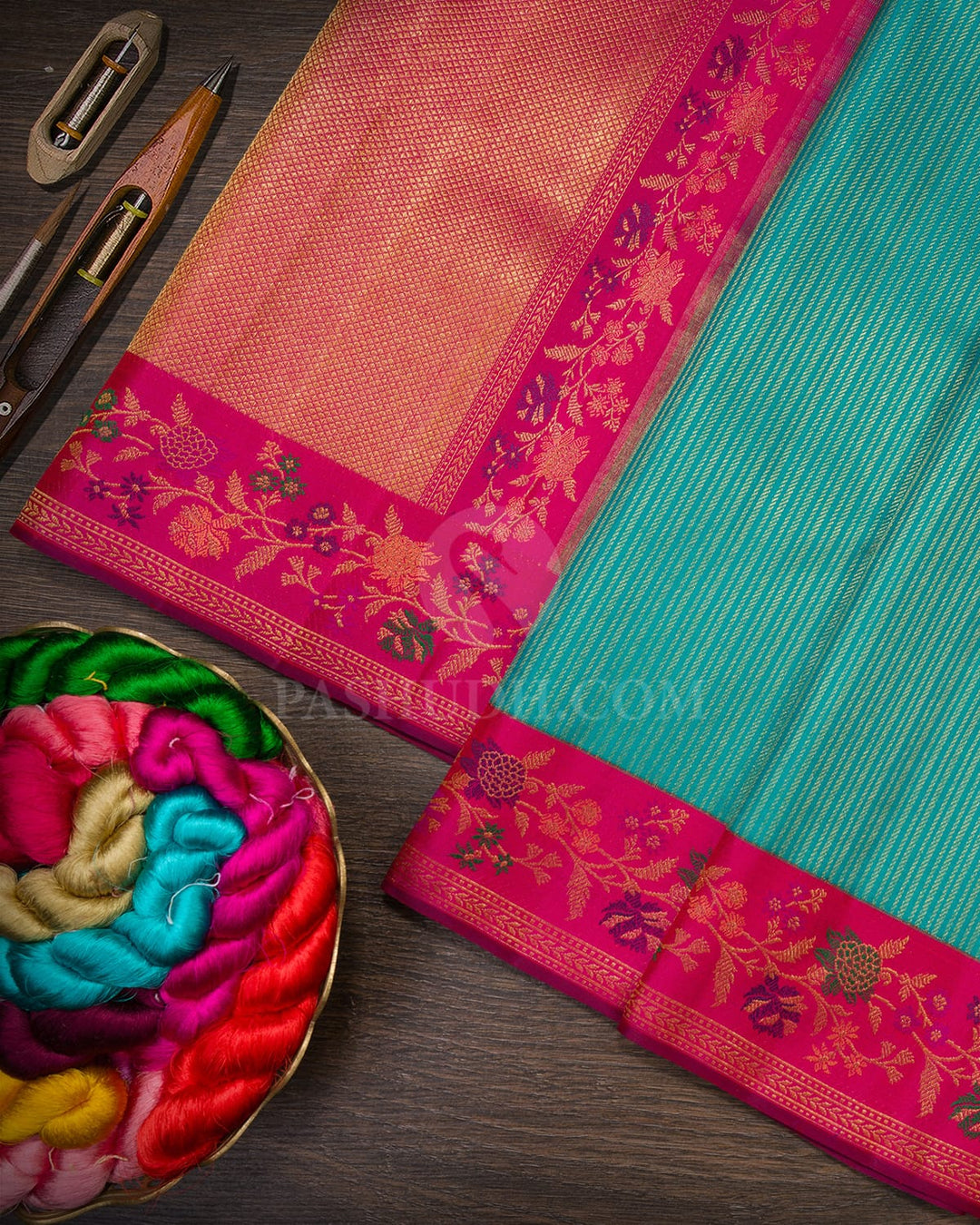 Anandha Blue With Fuchsia Pink Kanjivaram Silk Saree-S1692(A)