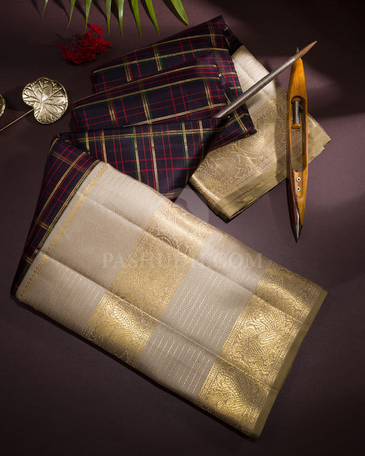 Black And Greige Kanjivaram Silk Saree-S1658(B)