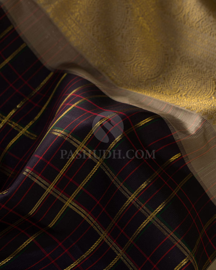 Black And Greige Kanjivaram Silk Saree-S1658(B)