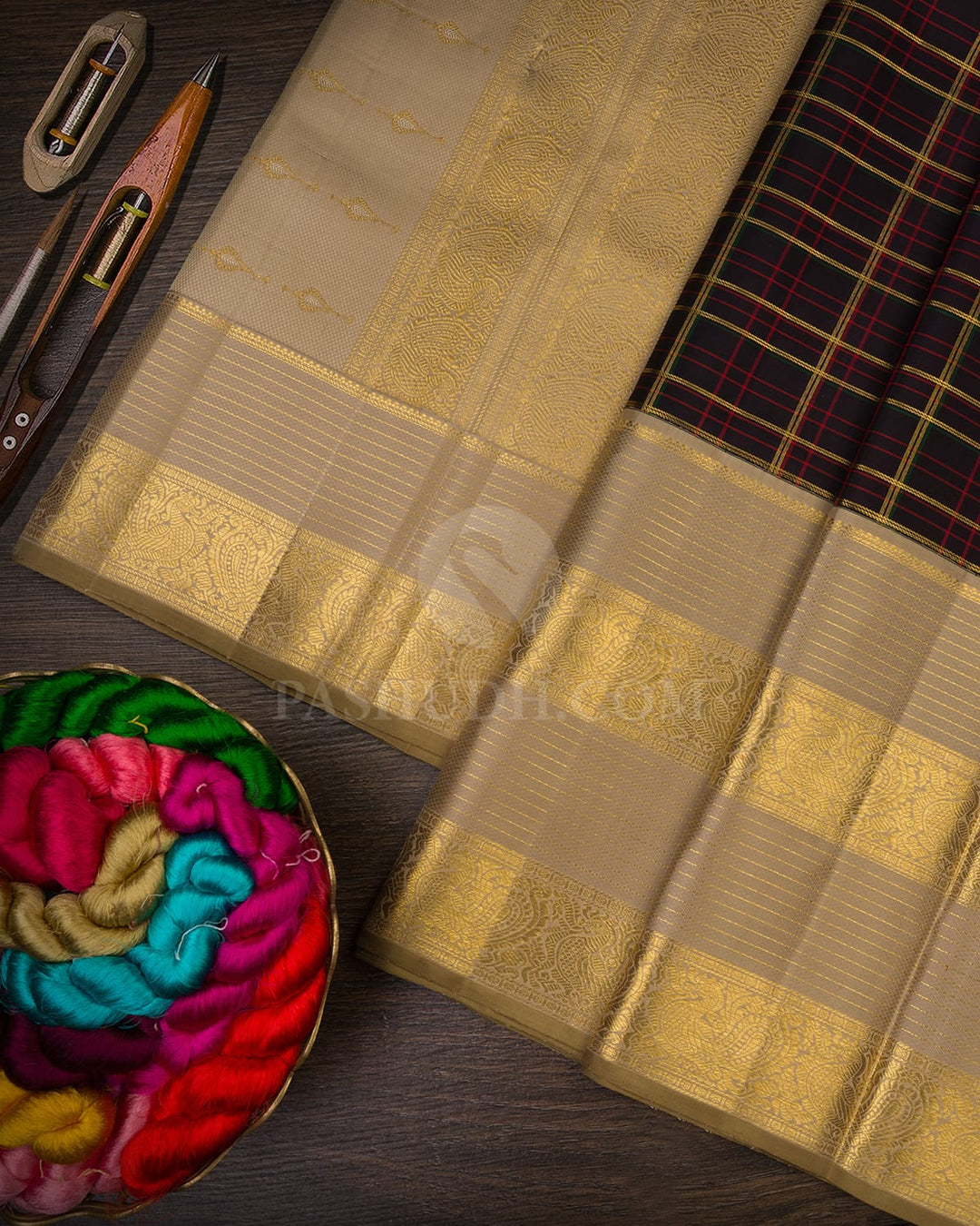 Black And Greige Kanjivaram Silk Saree-S1658(B)