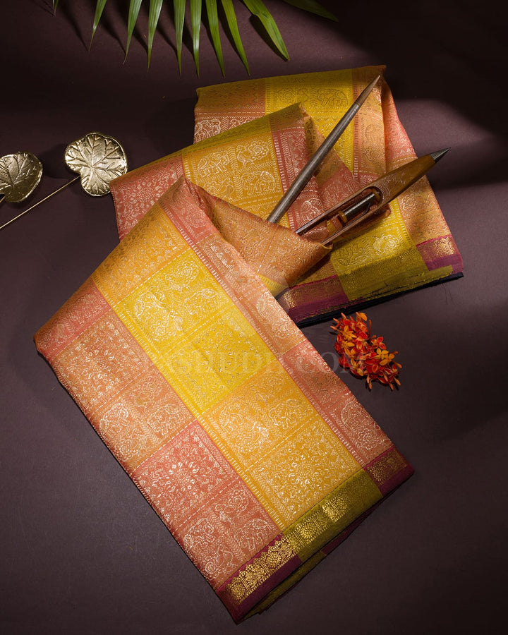 Pastel Multi Color With Black Kanjivaram Silk Saree-S1683(A)