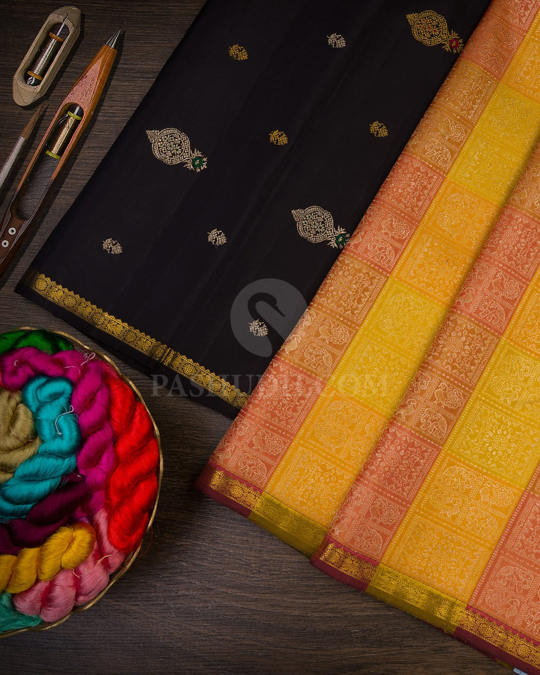 Pastel Multi Color With Black Kanjivaram Silk Saree-S1683(A)