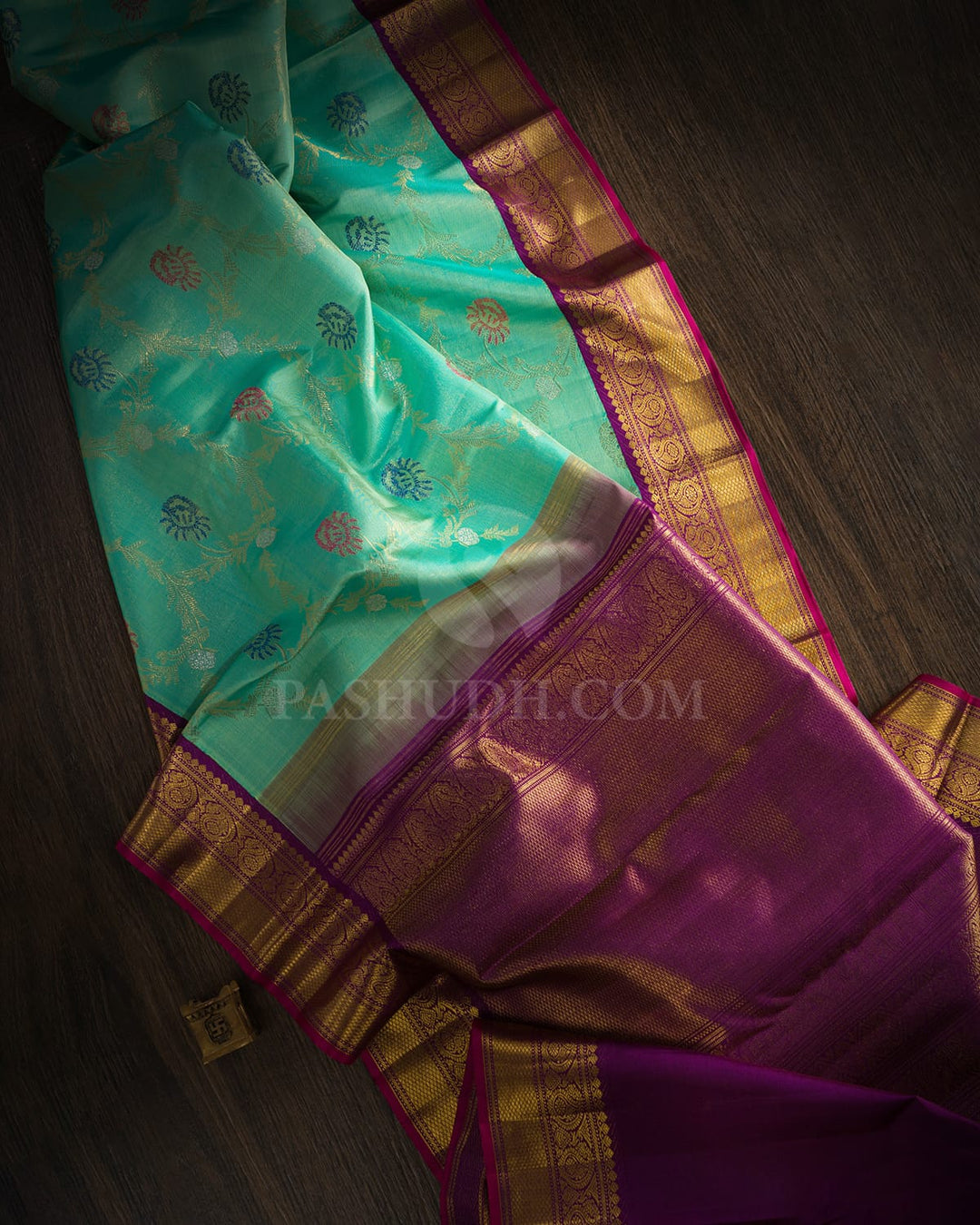 Cyan With Violet Kanjivaram Silk Saree-S1458(C)