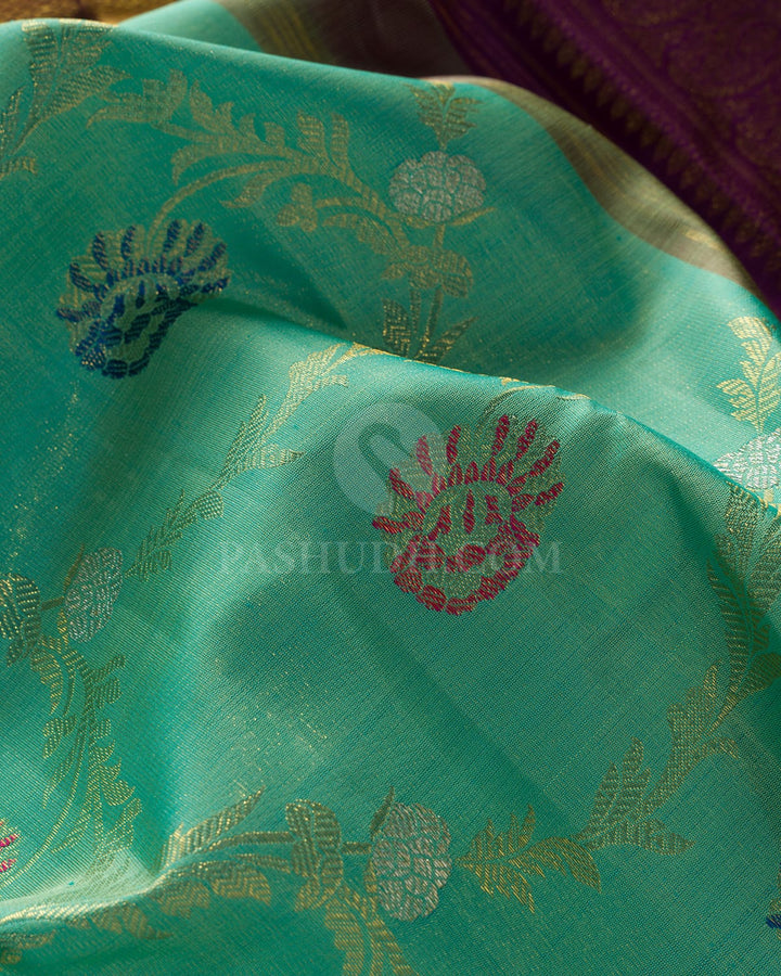 Cyan With Violet Kanjivaram Silk Saree-S1458(C)