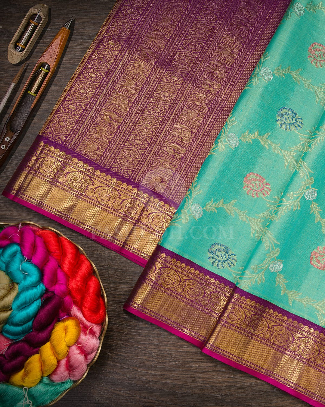 Cyan With Violet Kanjivaram Silk Saree-S1458(C)