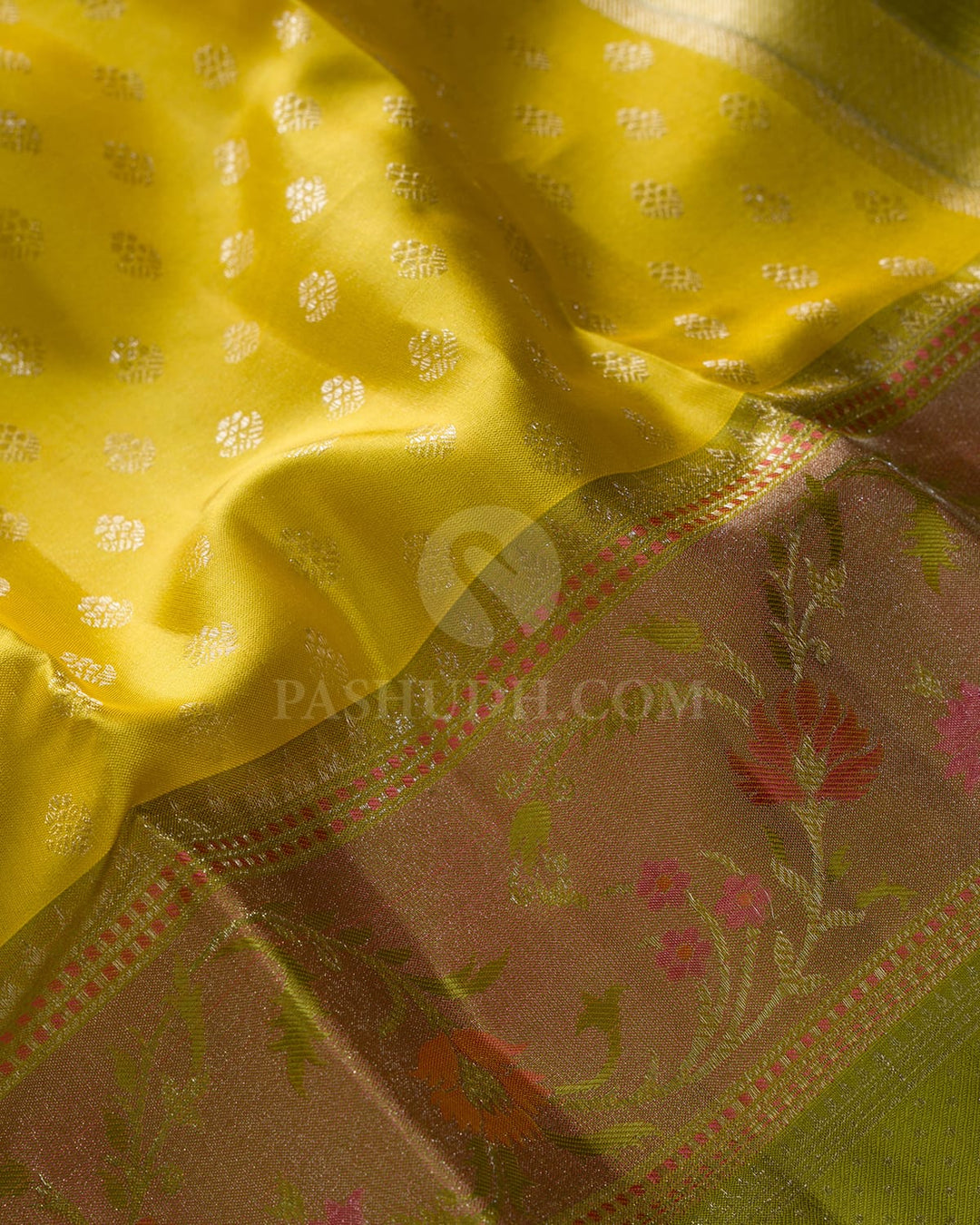 Lemon Yellow And Pear Green Kanjivaram Silk Saree-D663(D)