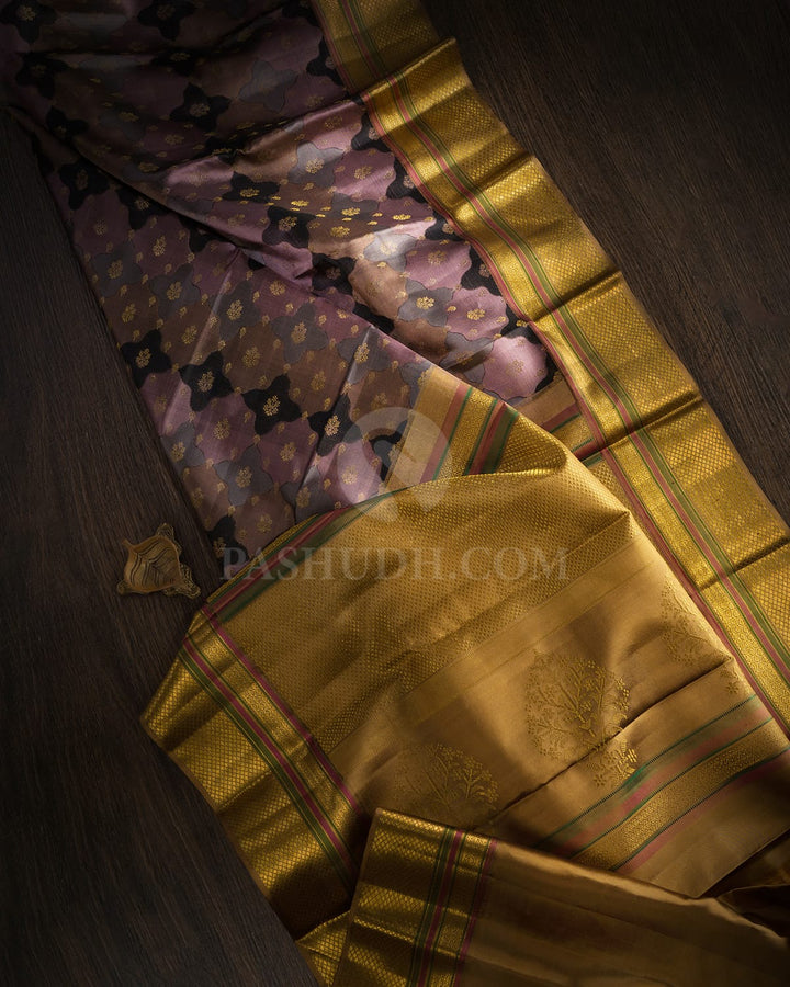 Taupe,Grey,Mild Chocolate Brown,Black And Khaki Kanjivaram Silk Saree-D661(C)