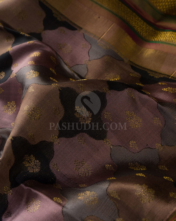 Taupe,Grey,Mild Chocolate Brown,Black And Khaki Kanjivaram Silk Saree-D661(C)