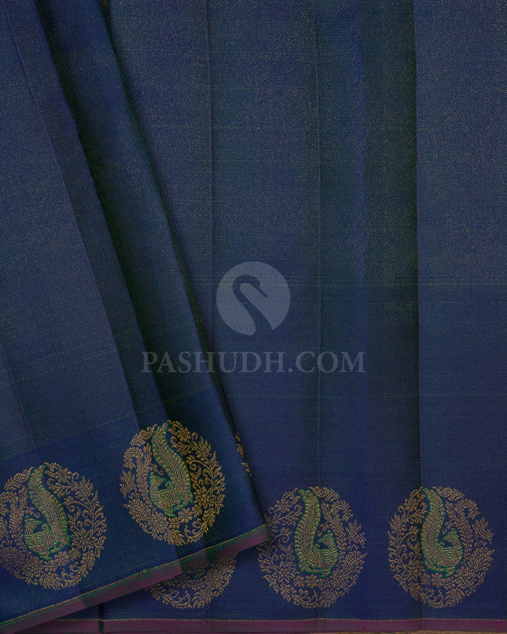 Parrot Green With Cobalt Blue Kanjivaram Silk Saree-DJ439(A)