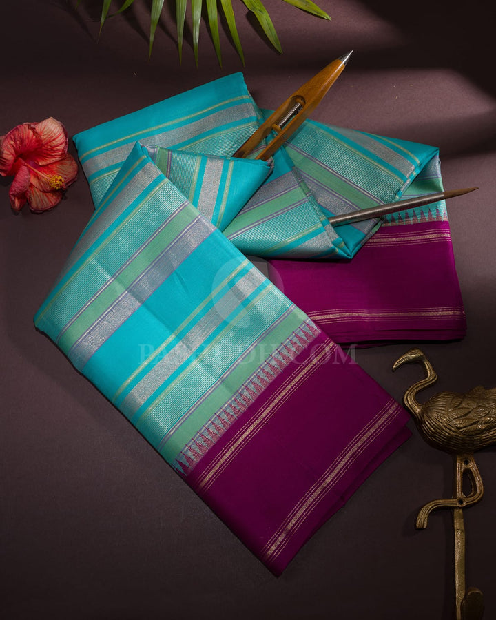 Blue And Green Shade With Magenta Kanjivaram Silk Saree-AK25