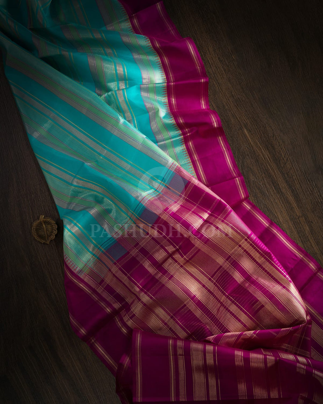 Blue And Green Shade With Magenta Kanjivaram Silk Saree-AK25