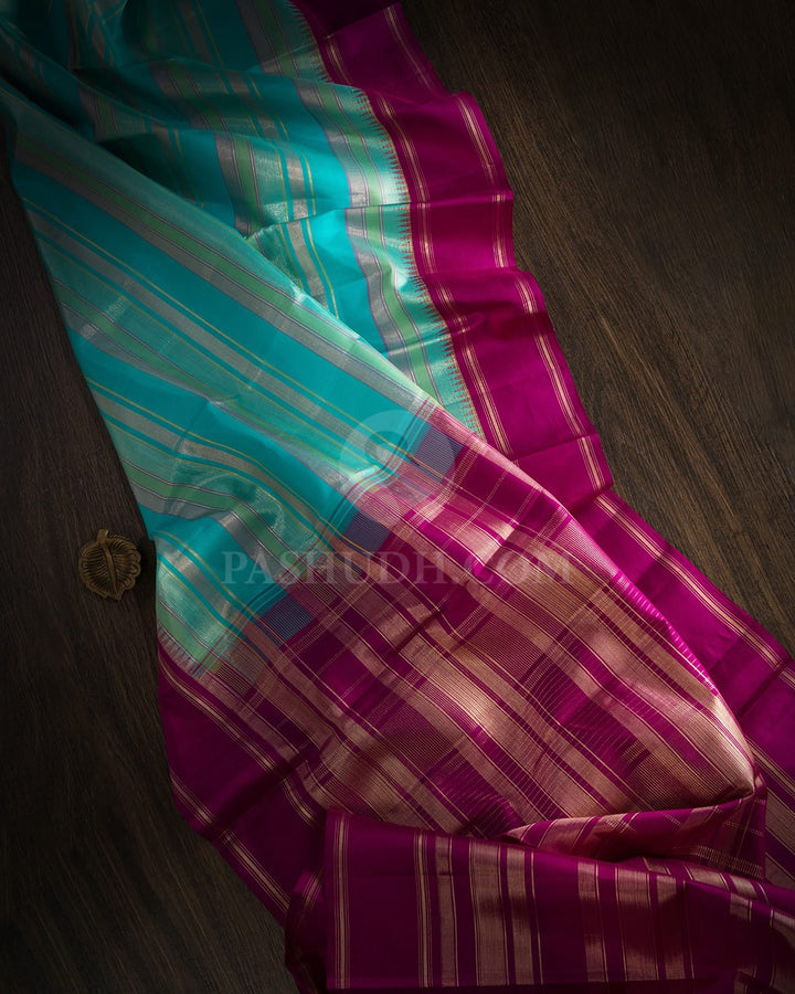 Blue And Green Shade With Magenta Kanjivaram Silk Saree-AK25