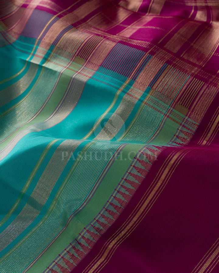 Blue And Green Shade With Magenta Kanjivaram Silk Saree-AK25