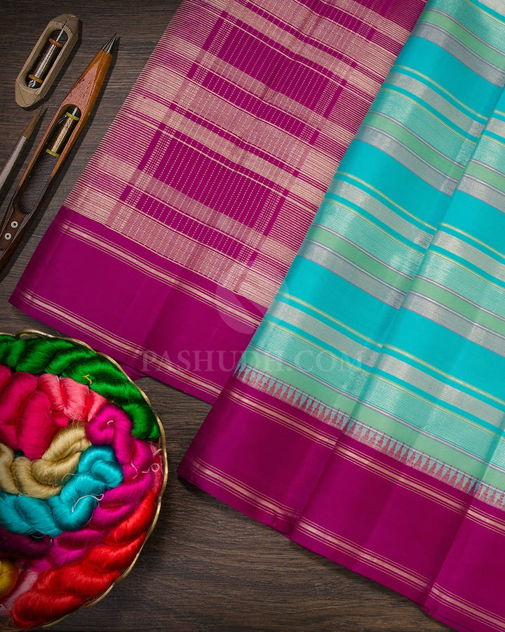 Blue And Green Shade With Magenta Kanjivaram Silk Saree-AK25