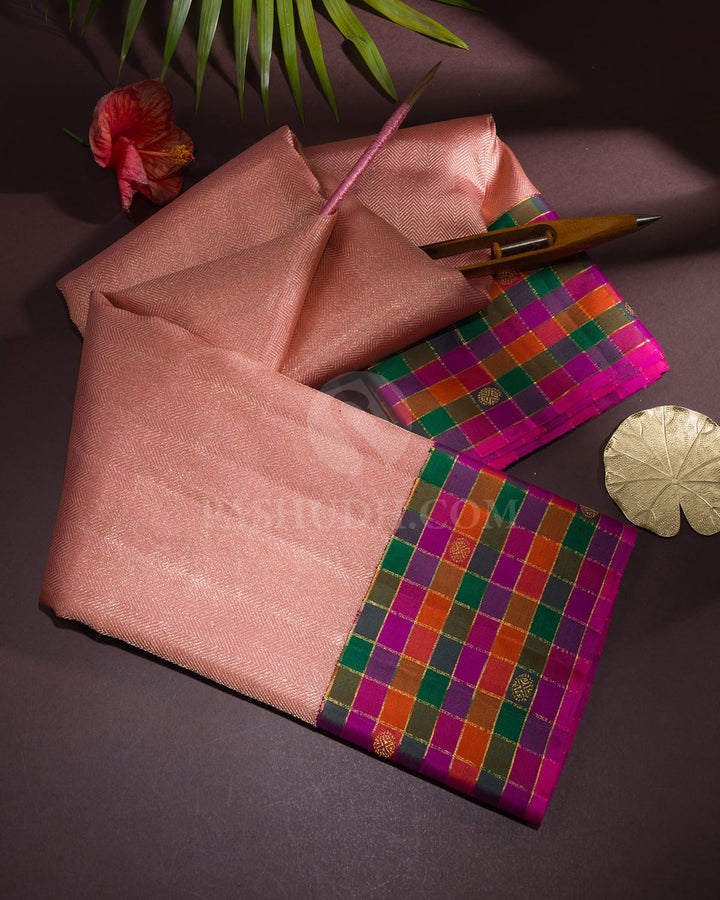 Peach With Multicolor Kanjivaram Silk Saree-S1662(B)