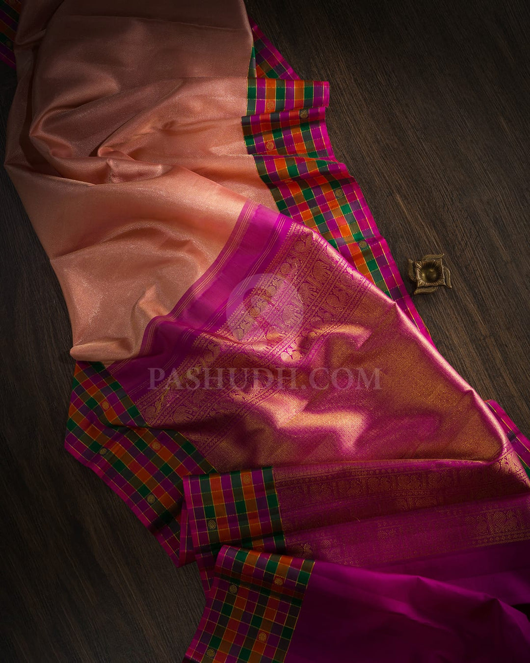 Peach With Multicolor Kanjivaram Silk Saree-S1662(B)