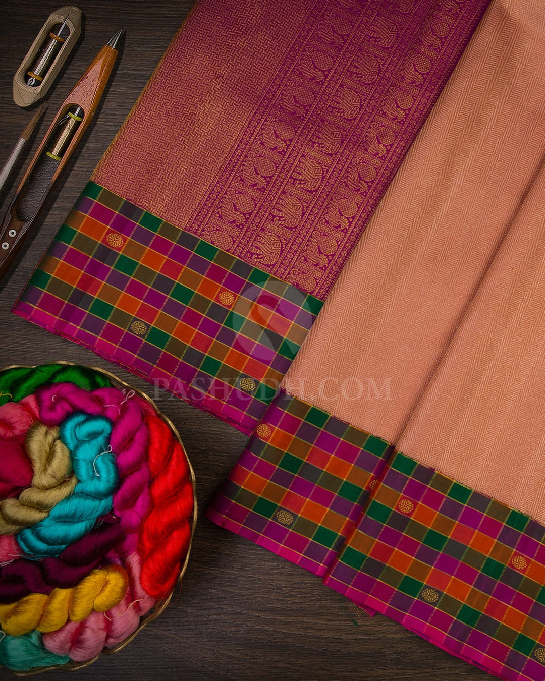 Peach With Multicolor Kanjivaram Silk Saree-S1662(B)