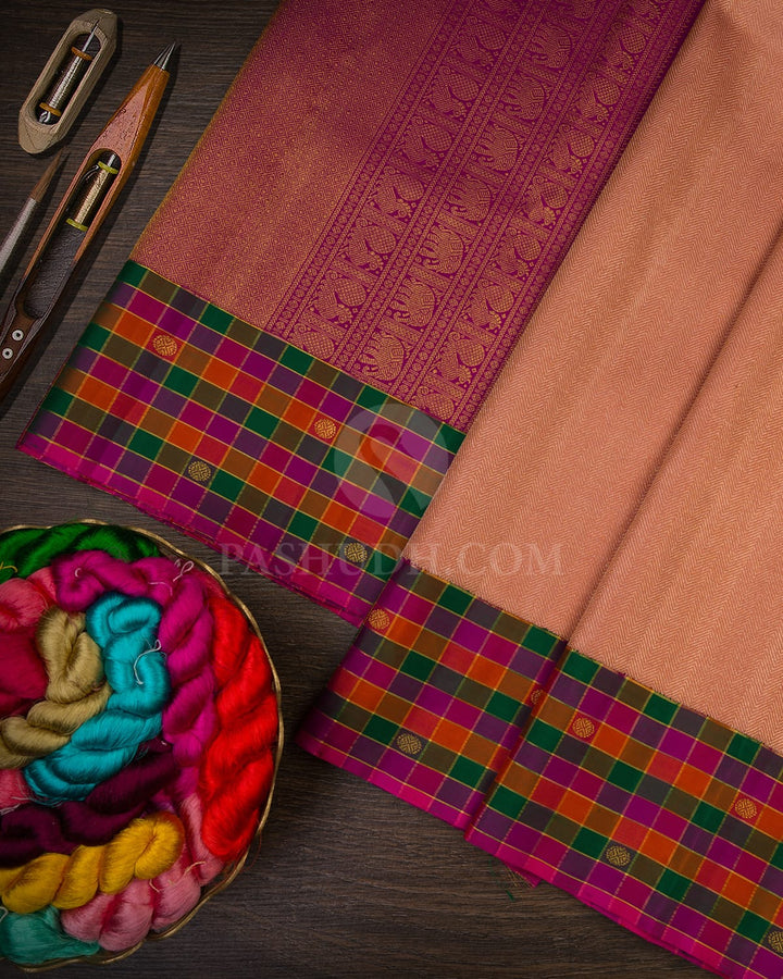 Peach With Multicolor Kanjivaram Silk Saree-S1662(B)