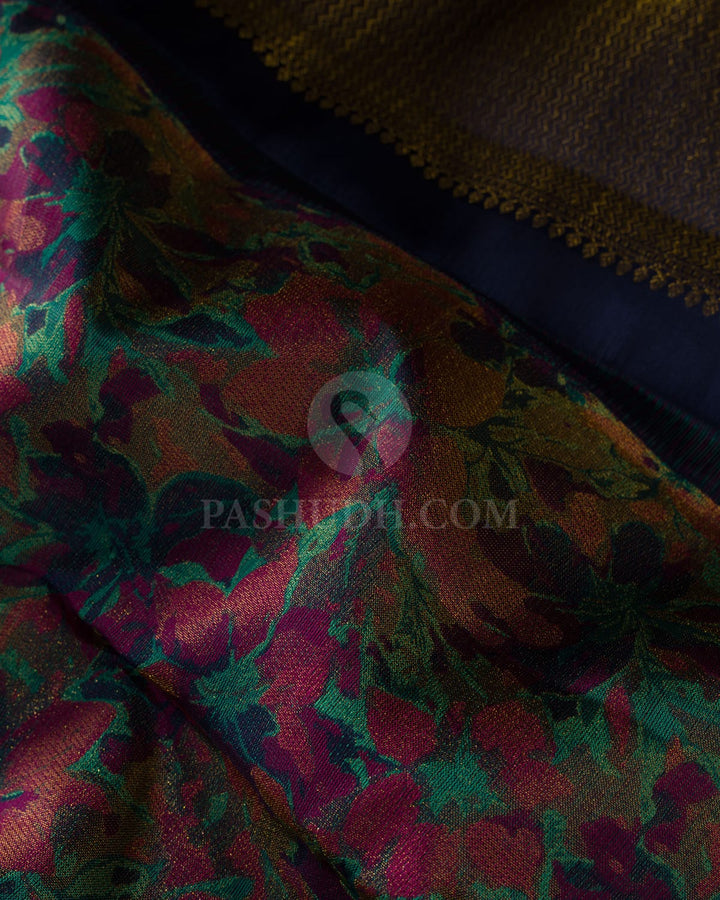 Sea Green,Rani Pink And Navy Blue Kanjivaram Silk Saree-DJ428(D)