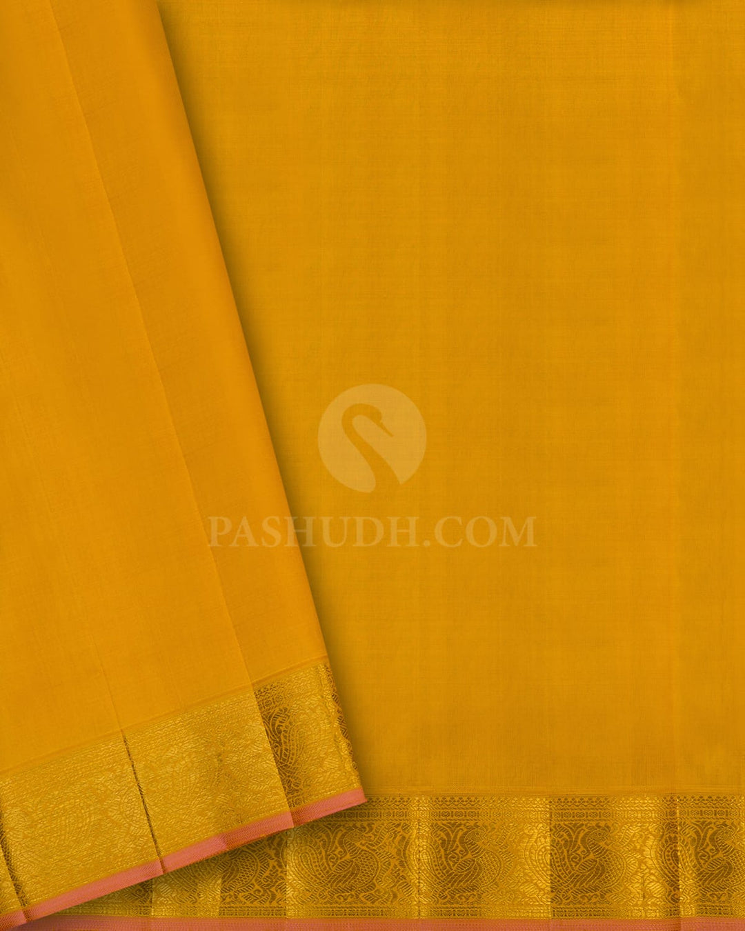 Half White And Mango Yellow Kanjivaram Silk Saree-S1539(B)