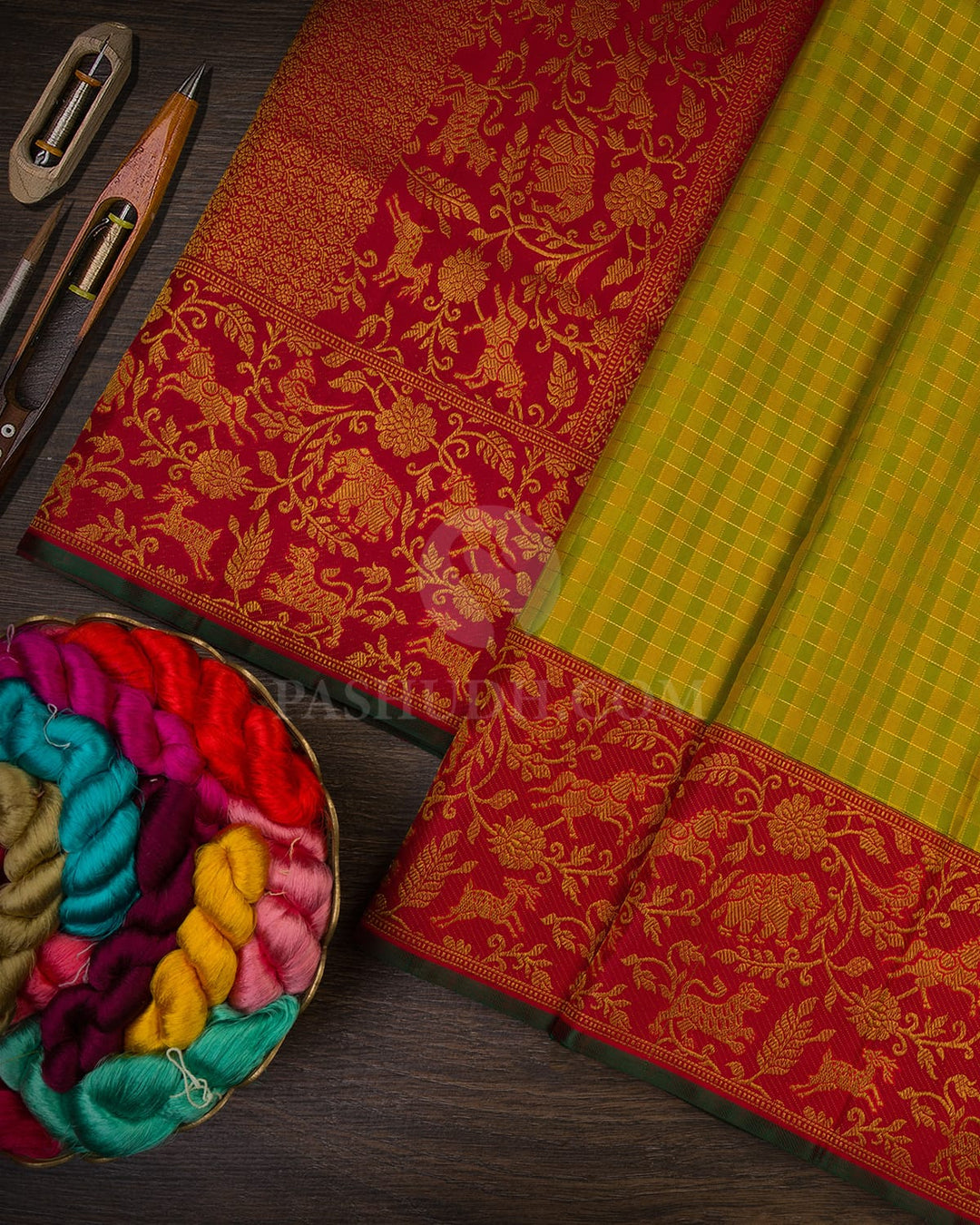 Yellow And Green Kanjivaram Silk Saree-S1611(B)