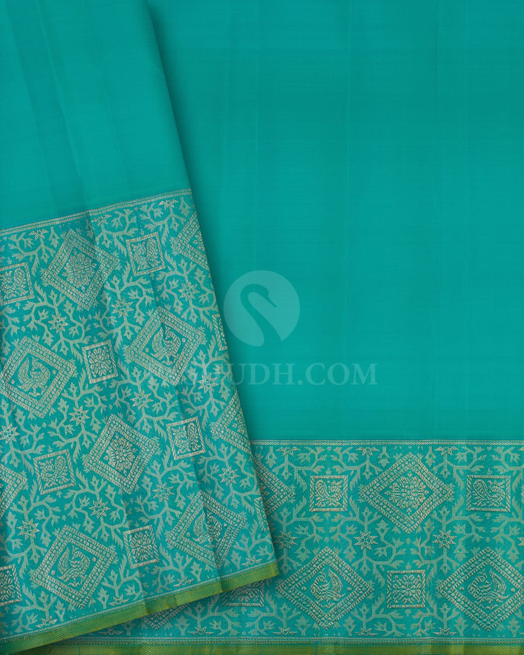Golden Yellow With Sky Blue Kanjivaram Silk Saree-S1627(B)