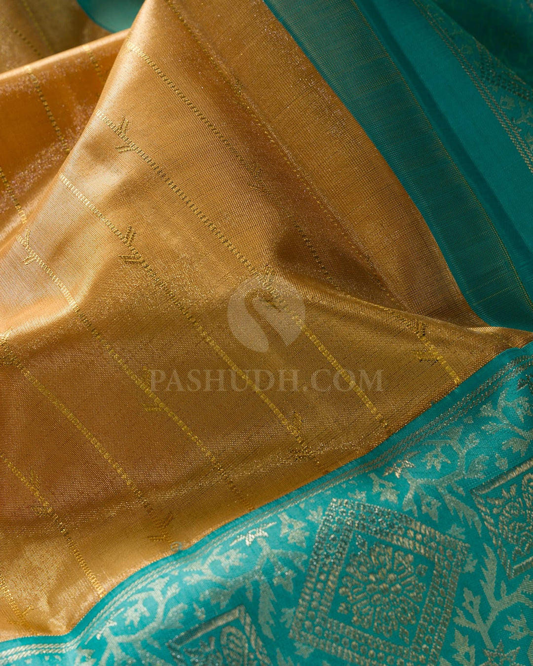Golden Yellow With Sky Blue Kanjivaram Silk Saree-S1627(B)