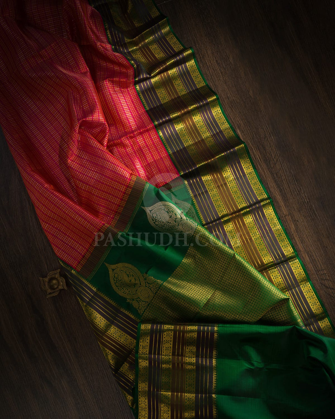 Rani Pink With Bottle Green Kanjivaram Silk Saree-S1177(C)