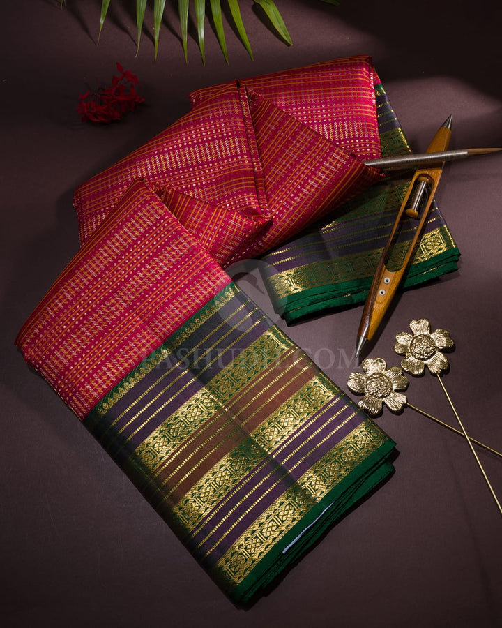 Rani Pink With Bottle Green Kanjivaram Silk Saree-S1177(C)