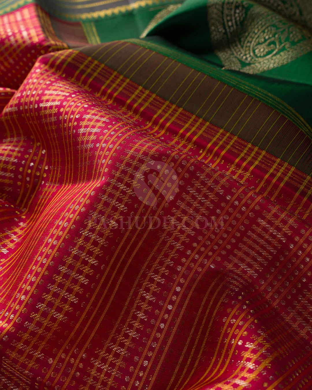 Rani Pink With Bottle Green Kanjivaram Silk Saree-S1177(C)