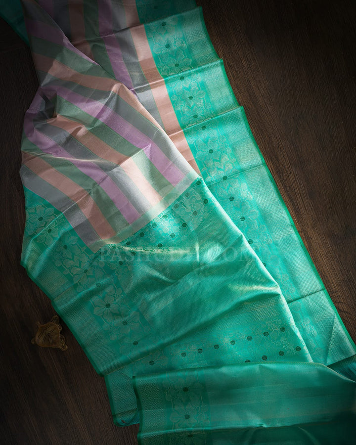 Mulit-hued Pastel Shade With Sky Blue Kanjivaram Silk Saree-DT316(A)