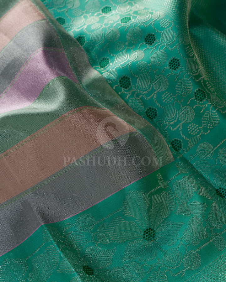 Mulit-hued Pastel Shade With Sky Blue Kanjivaram Silk Saree-DT316(A)
