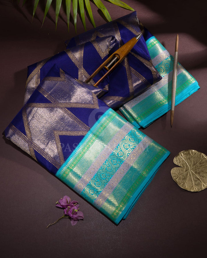 Royal Blue With Turquoise Bridal Kanjivaram Silk Saree-S1672(A)