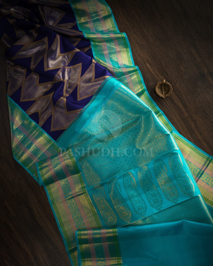 Royal Blue With Turquoise Bridal Kanjivaram Silk Saree-S1672(A)