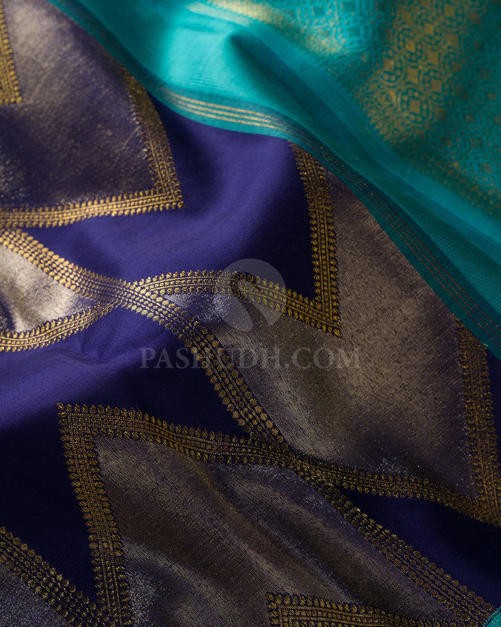 Royal Blue With Turquoise Bridal Kanjivaram Silk Saree-S1672(A)
