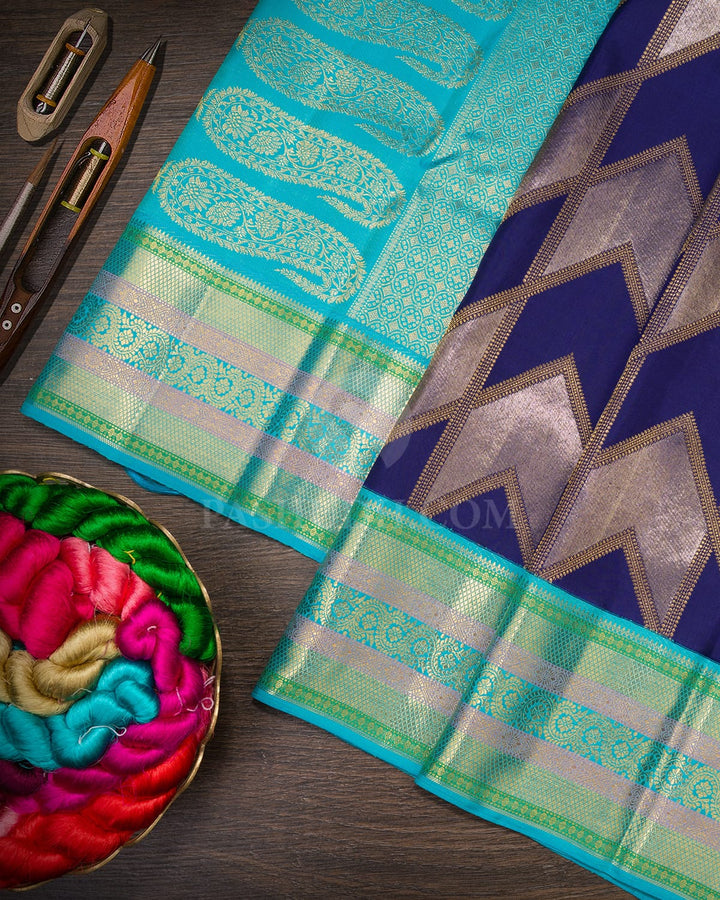 Royal Blue With Turquoise Bridal Kanjivaram Silk Saree-S1672(A)