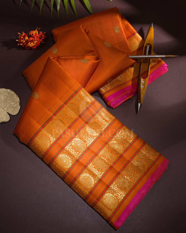 Rust Orange Kanjivaram Silk Saree-S1682(B)