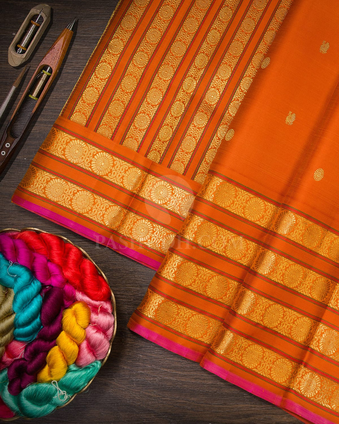 Rust Orange Kanjivaram Silk Saree-S1682(B)