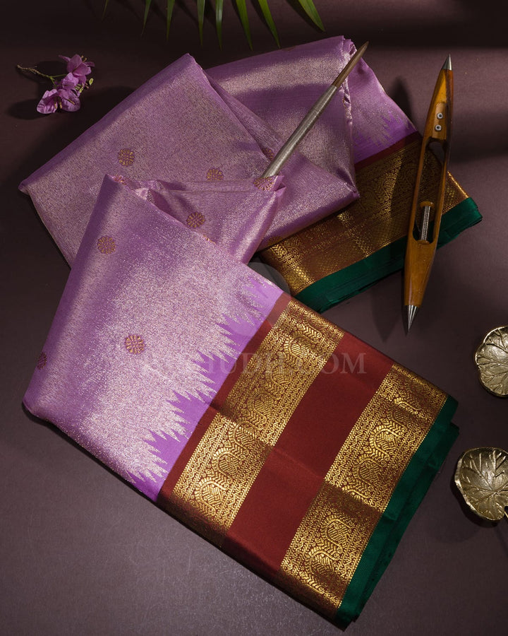 Lavender With Cinnamon Brown Kanjivaram Silk Saree-S1673(A)