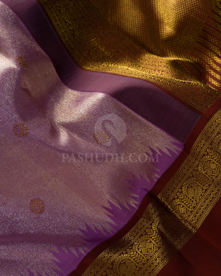 Lavender With Cinnamon Brown Kanjivaram Silk Saree-S1673(A)
