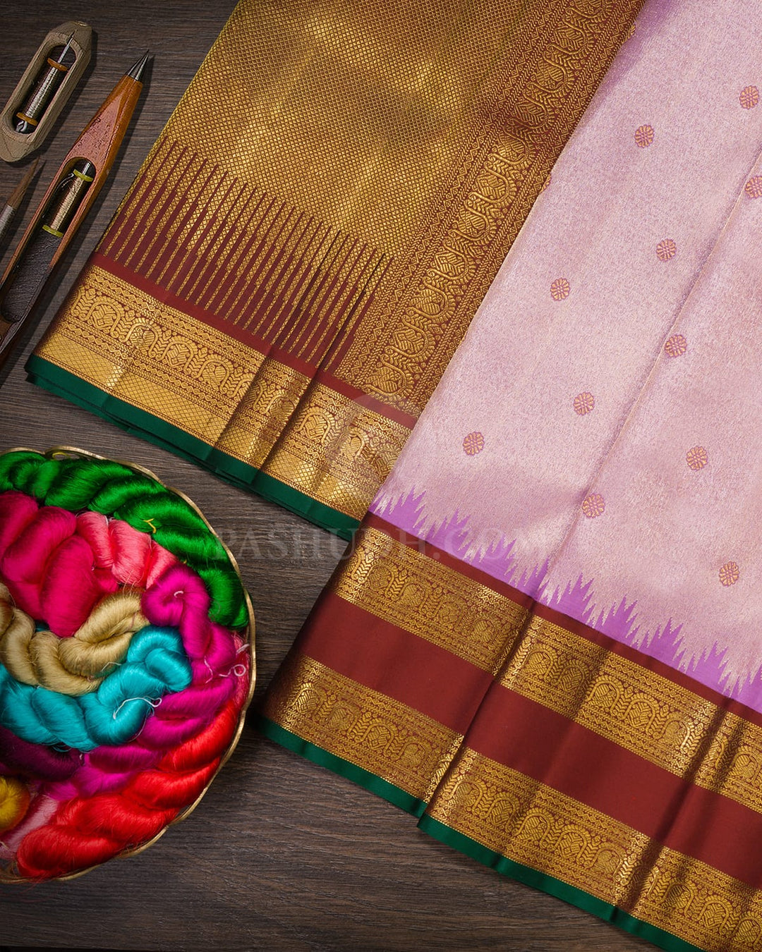 Lavender With Cinnamon Brown Kanjivaram Silk Saree-S1673(A)