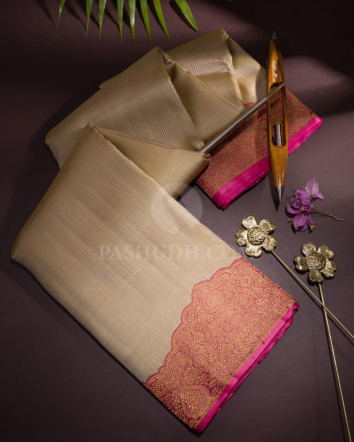 Beige With Pink Kanjivaram Silk Saree-S1684(A)