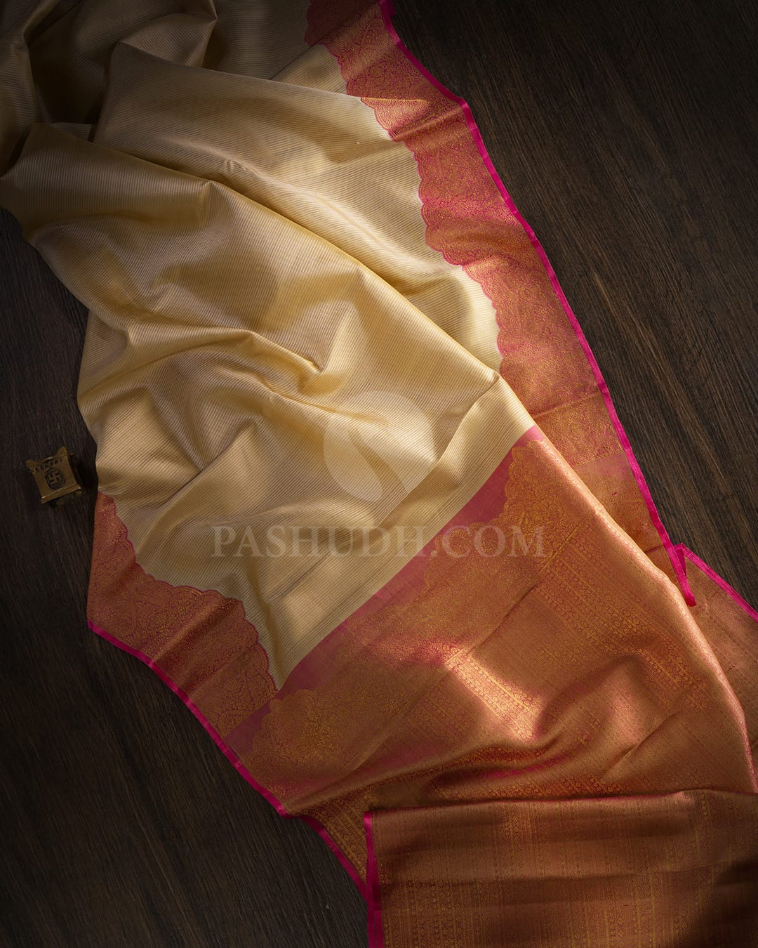 Beige With Pink Kanjivaram Silk Saree-S1684(A)