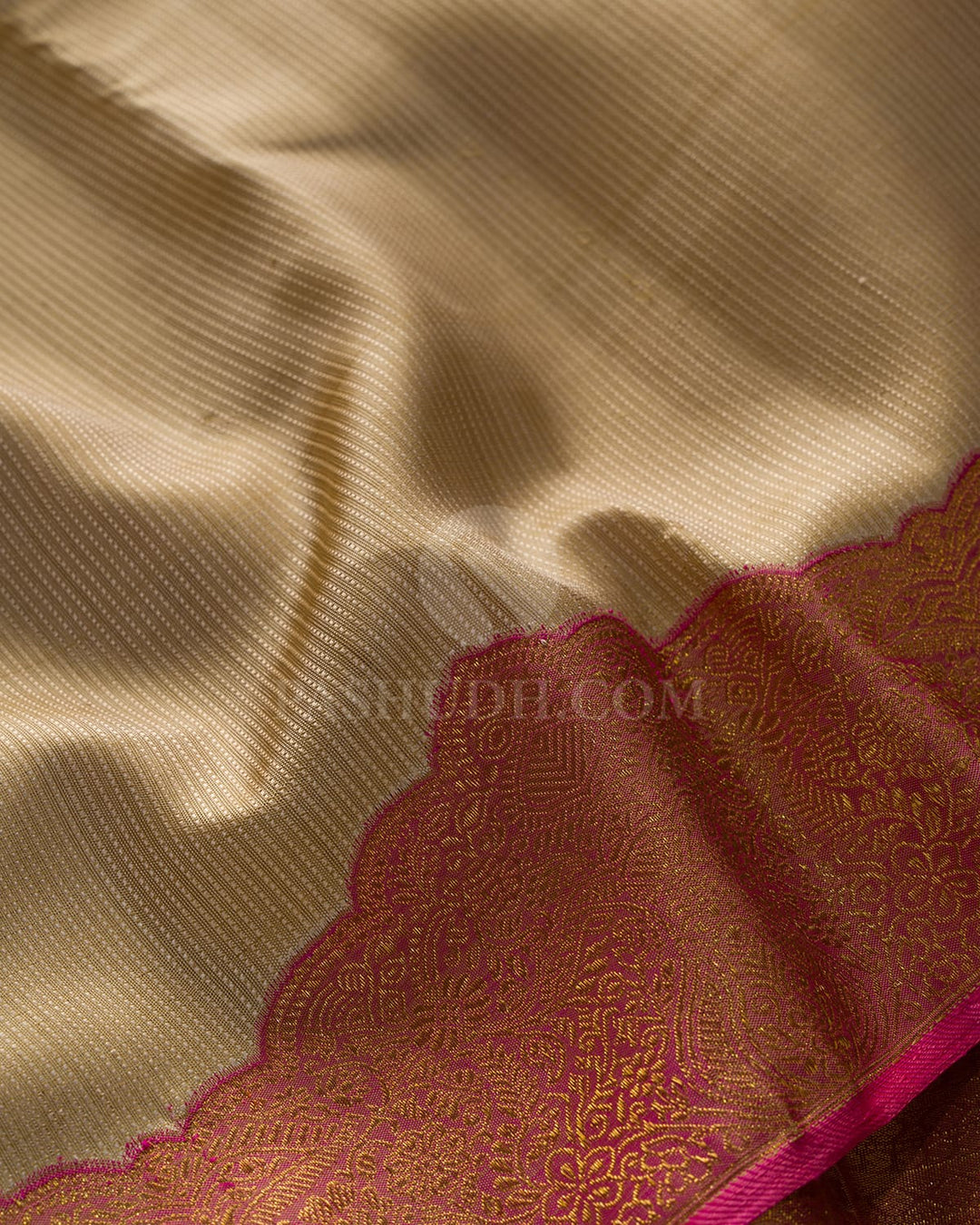 Beige With Pink Kanjivaram Silk Saree-S1684(A)