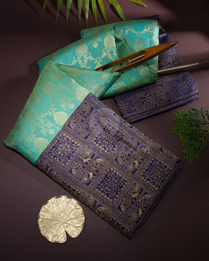 Dual Shaded Sky Blue With Royal Blue Kanjivaram Silk Saree-S1694(A)