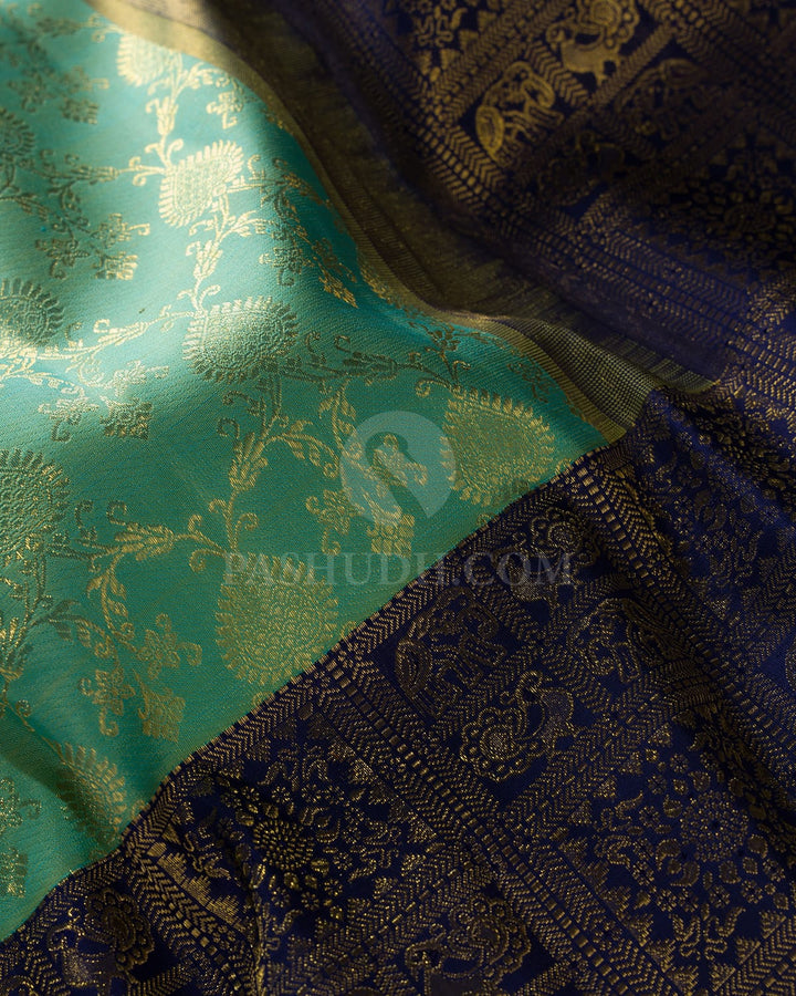 Dual Shaded Sky Blue With Royal Blue Kanjivaram Silk Saree-S1694(A)