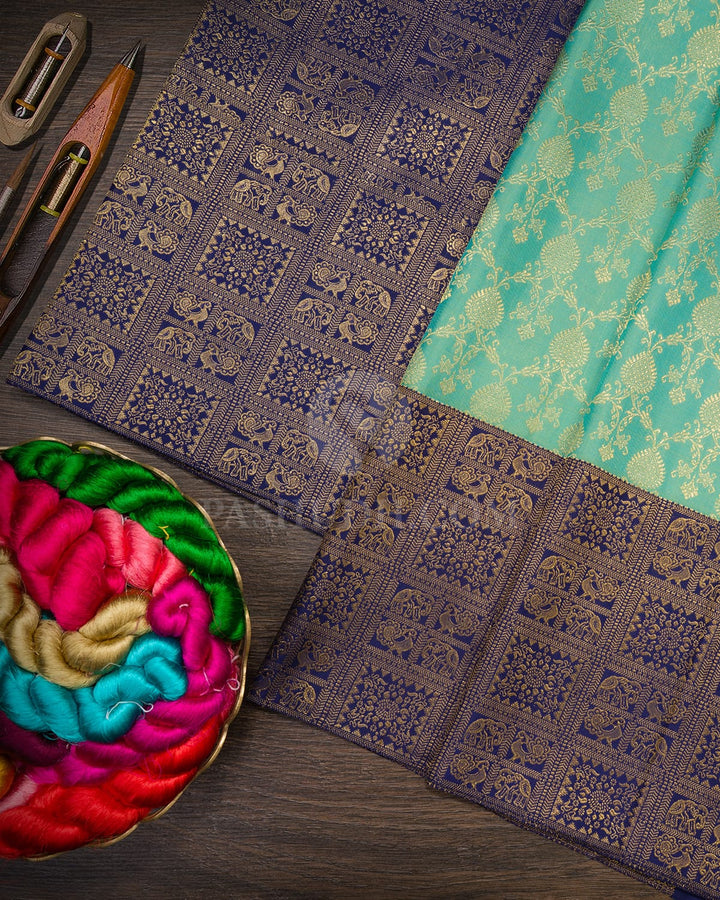 Dual Shaded Sky Blue With Royal Blue Kanjivaram Silk Saree-S1694(A)