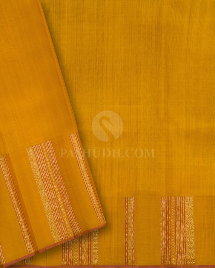 Mint Blue With Mango Yellow Shimmer Organza Kanjivaram Silk Saree-S1689(A)